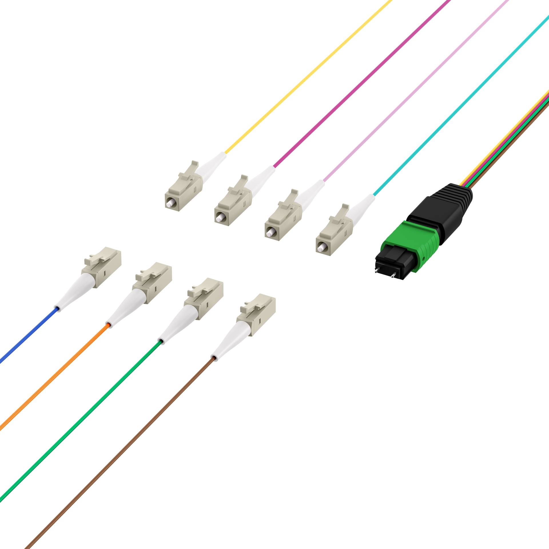 MTP®/APC(M)-LC Fanoutkabel OS2 8 Fasern, Typ B LSZH gelb 0,4m Glasfaserverkabelung MPO / MTP MPO /
