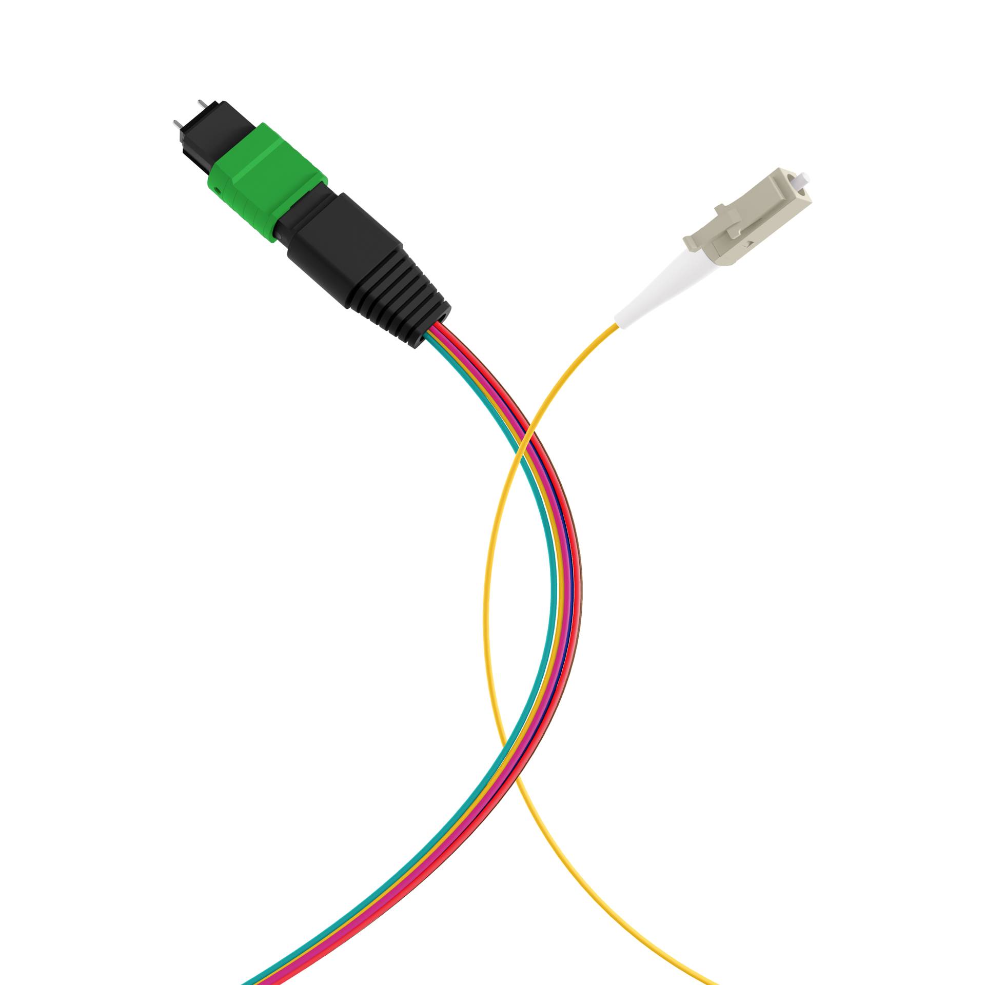 MTP®/APC(M)-LC Fanoutkabel OS2 8 Fasern, Typ B LSZH gelb 0,4m Glasfaserverkabelung MPO / MTP MPO /