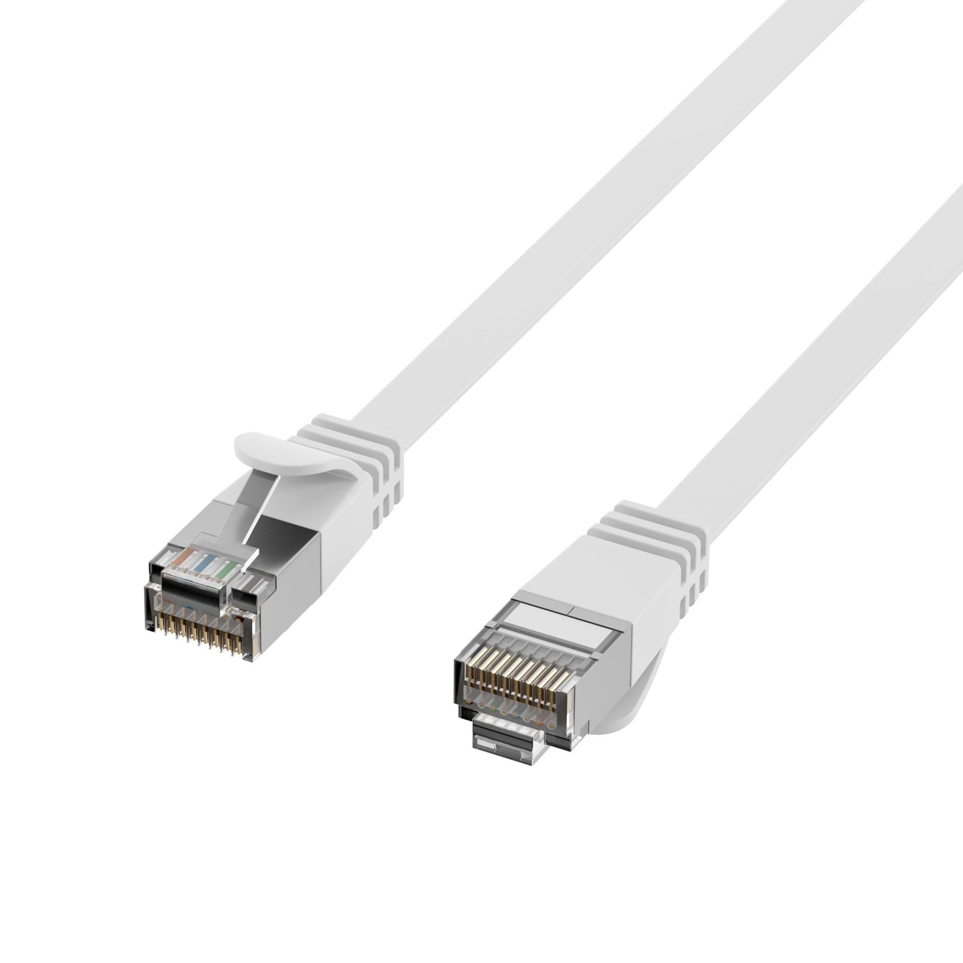 RJ45 Flachpatchkabel Cat.6A U/FTP PVC -- weiß 0,15m Kupferverkabelung Patchkabel