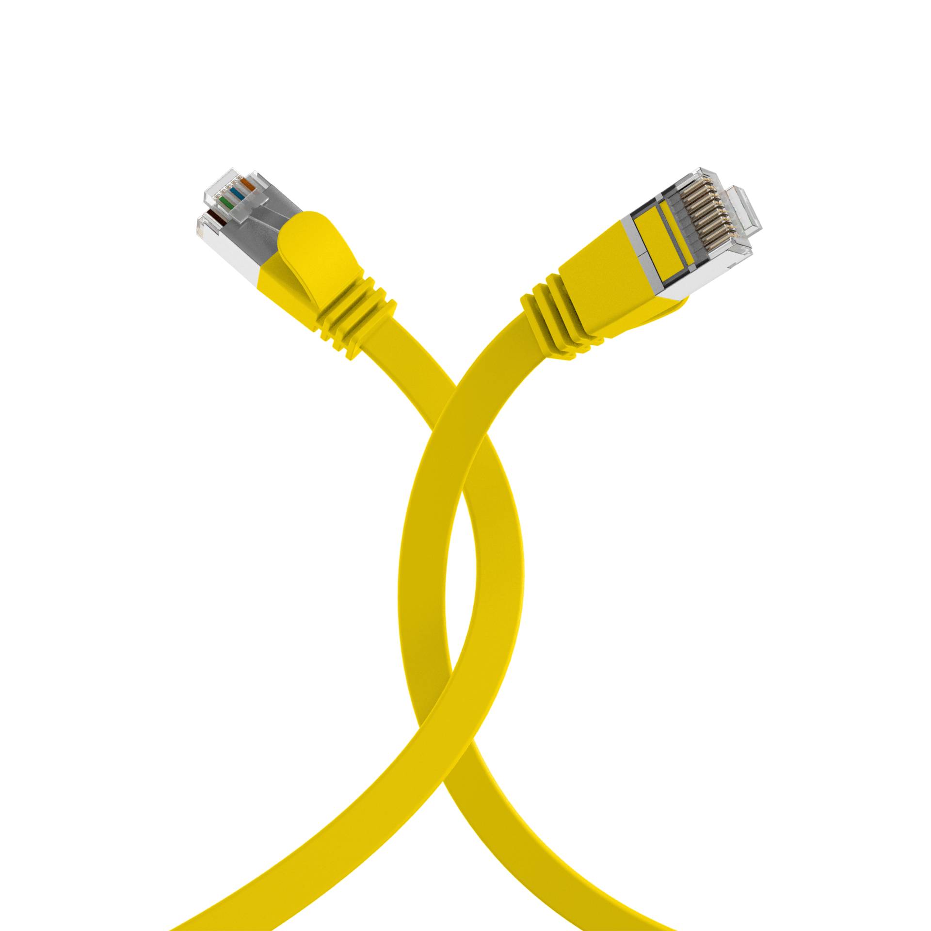 RJ45 Flachpatchkabel Cat.6A U/FTP PVC -- gelb 0,15m Kupferverkabelung Patchkabel