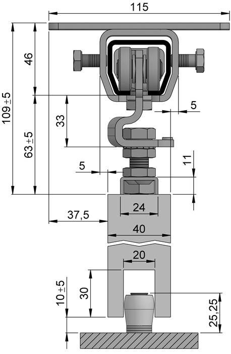 Erweiterungsset Schiebetorgarnitur SP300D001 verzinkt,blau L.2000mm