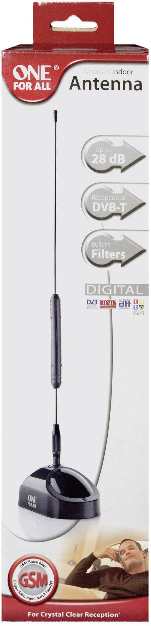 One For All SV-9311 Aktive DVB-T/T2-Stabantenne Innenbereich Verstärkung: 28 dB Schwarz