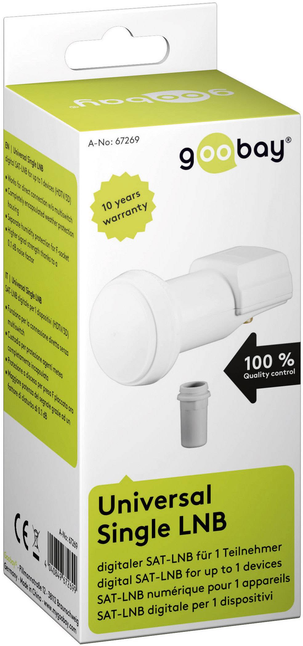 Goobay Universal Single-LNB Teilnehmer-Anzahl: 1 Feedaufnahme: 40 mm vergoldete Anschlüsse Hellgrau