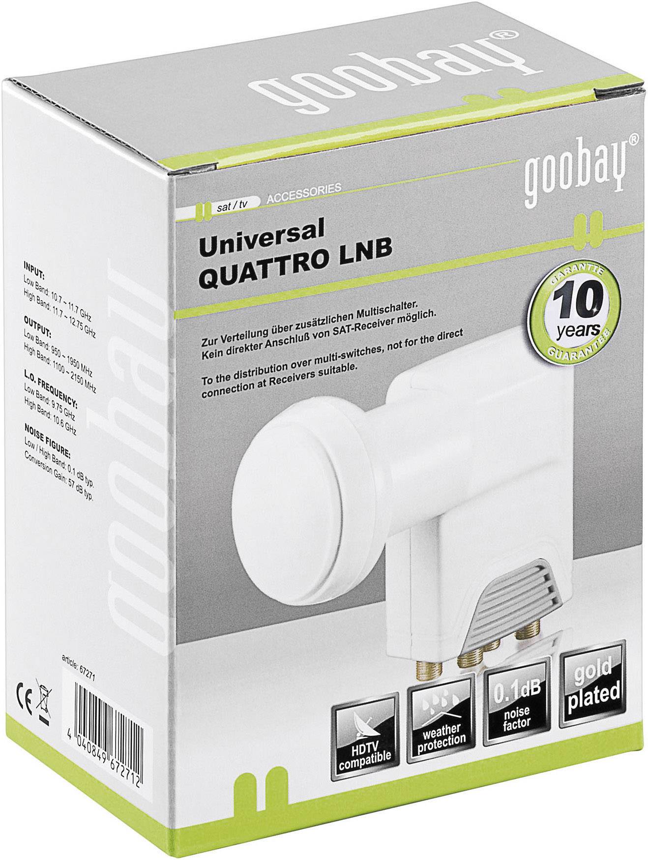 Goobay Universal Quattro-LNB Teilnehmer-Anzahl: 4 Feedaufnahme: 40mm vergoldete Anschlüsse