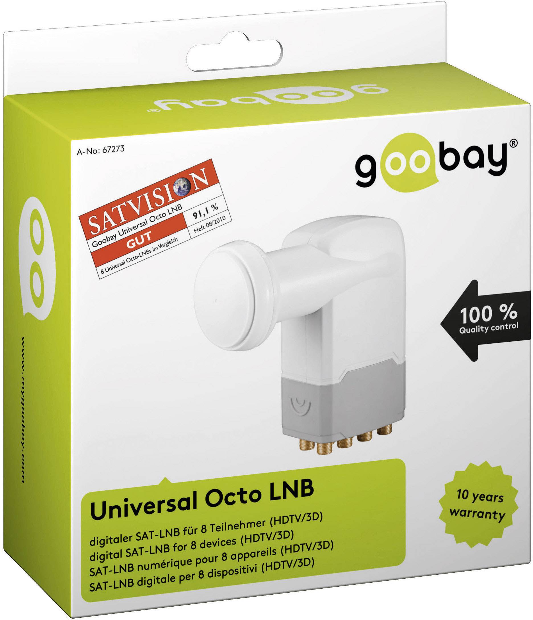 Goobay Universal Octo-LNB Teilnehmer-Anzahl: 8 Feedaufnahme: 40 mm vergoldete Anschlüsse, mit Switch Hellgrau