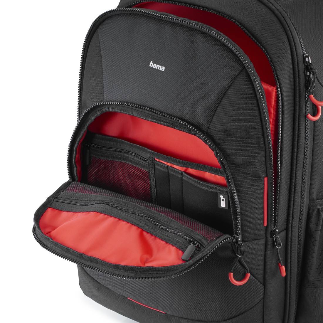 hama 00121347 Kamera-Trolley "Ohio", 200, stabiler Fotokoffer für Handgepäck, Schwarz/Rot