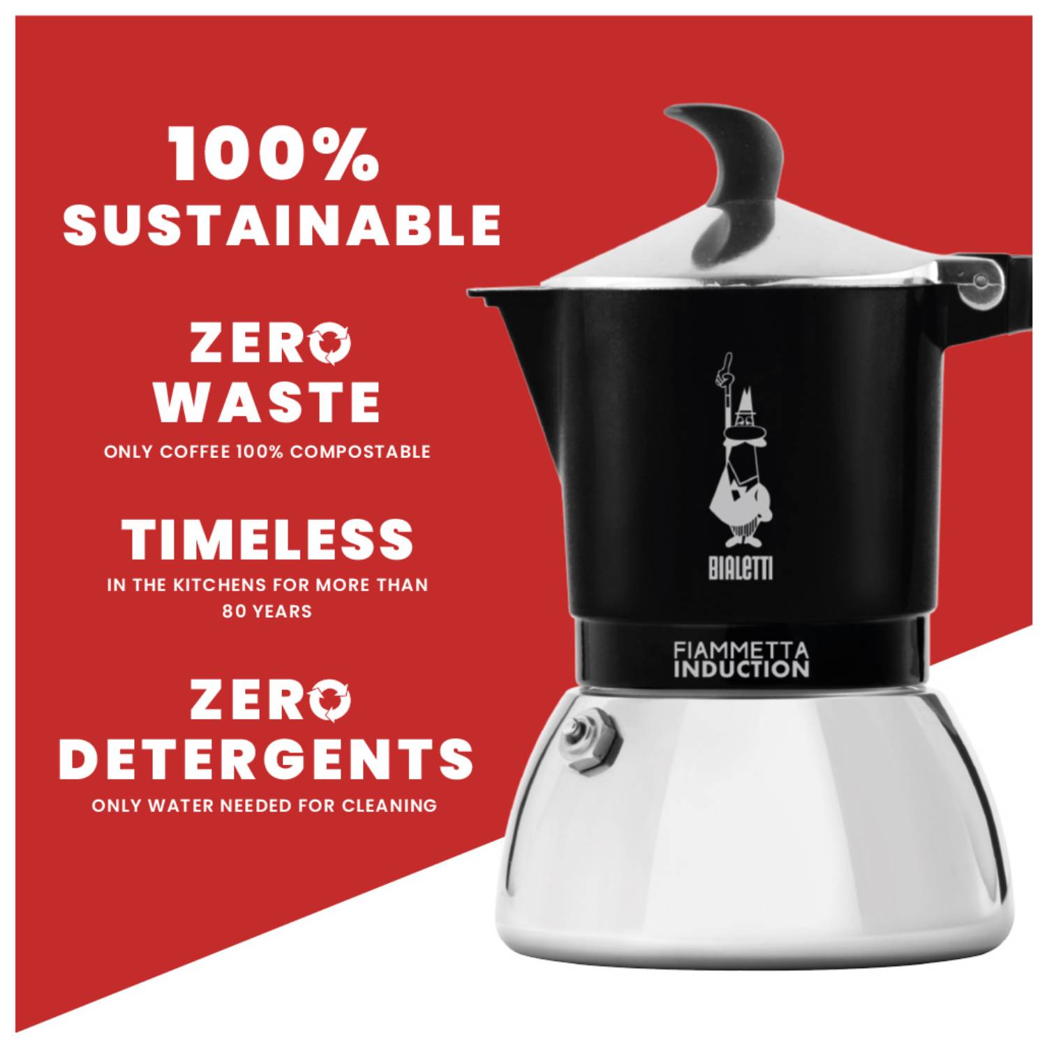 Bialetti Fiammetta Induction, Mokka-Kanne, 0,1 l, Schwarz, Edelstahl, Aluminium, Edelstahl, 2 Tassen, Polyamid