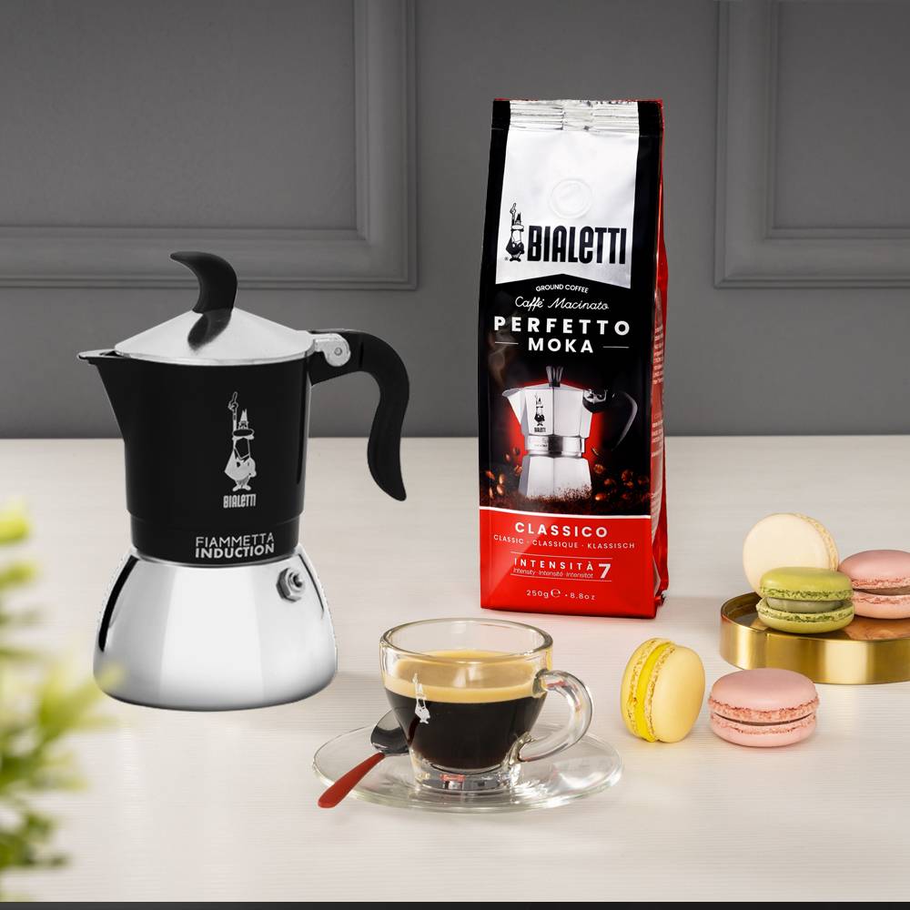 Bialetti Fiammetta Induction, Mokka-Kanne, 0,1 l, Schwarz, Edelstahl, Aluminium, Edelstahl, 2 Tassen, Polyamid