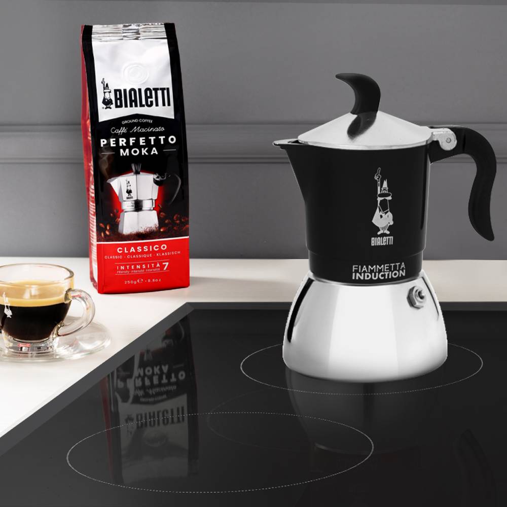 Bialetti Fiammetta Induction, Mokka-Kanne, 0,1 l, Schwarz, Edelstahl, Aluminium, Edelstahl, 2 Tassen, Polyamid