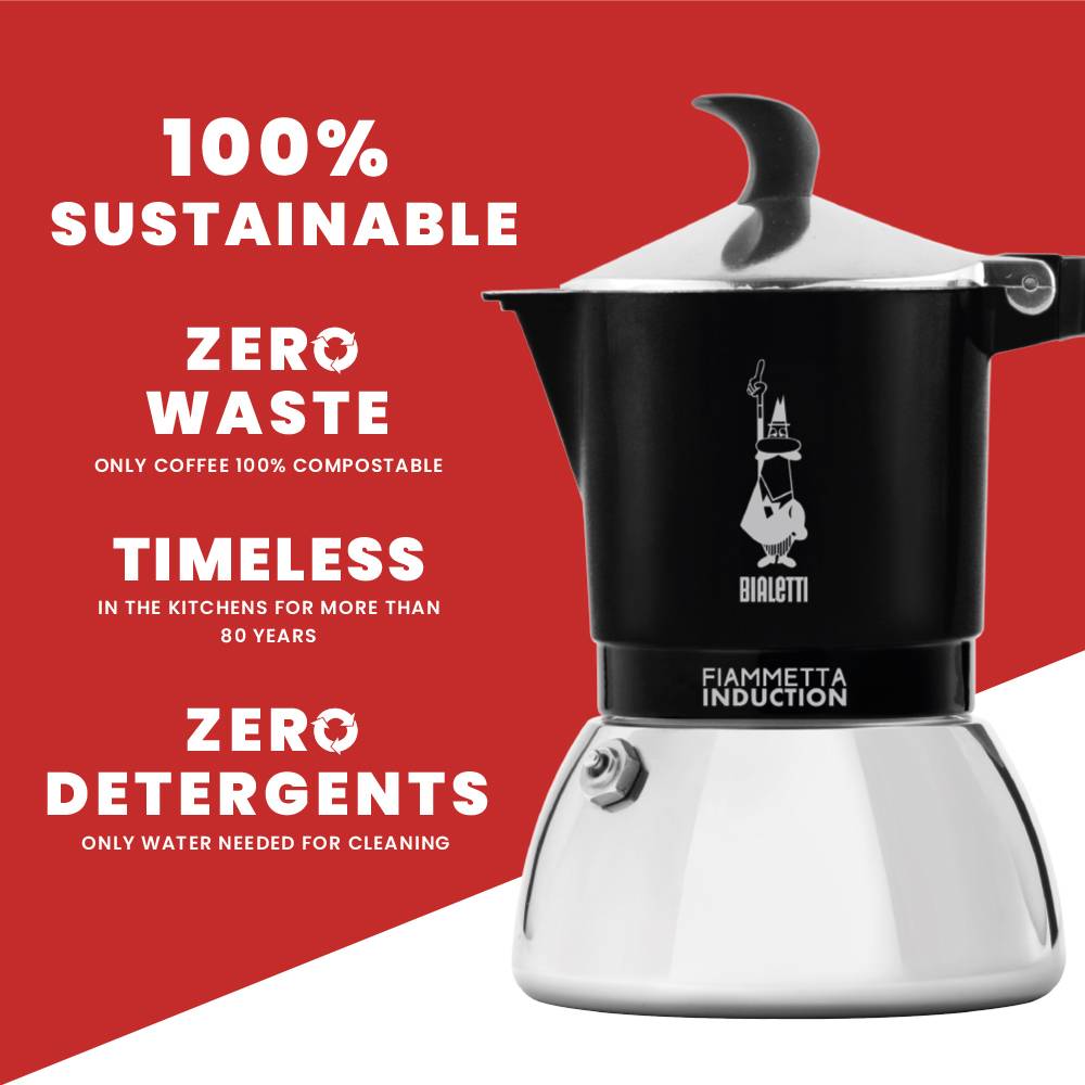 Bialetti Fiammetta Induction, Mokka-Kanne, 0,1 l, Schwarz, Edelstahl, Aluminium, Edelstahl, 2 Tassen, Polyamid