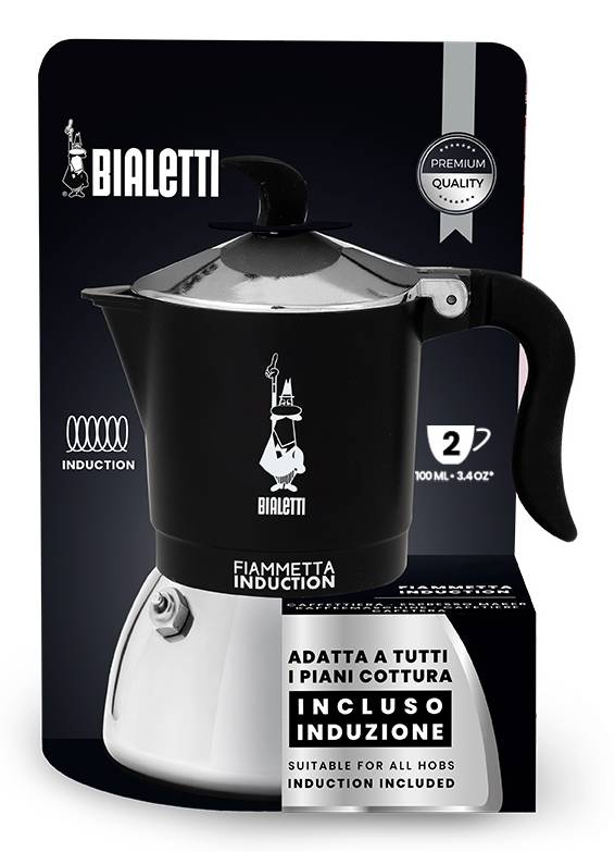 Bialetti Fiammetta Induction, Mokka-Kanne, 0,1 l, Schwarz, Edelstahl, Aluminium, Edelstahl, 2 Tassen, Polyamid