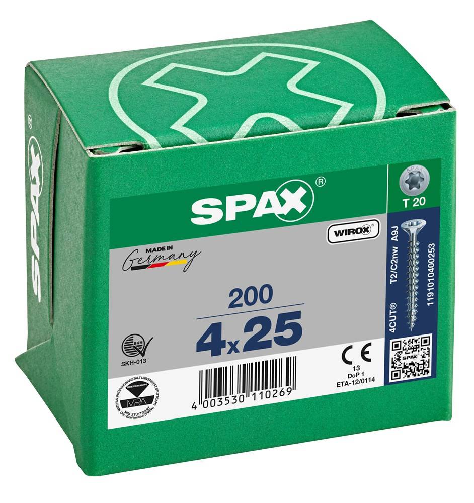 SPAX Senkkopfschraube WIROX 4 x 25/20 -T20 K R 88091 (Inhalt 200 Stück) Install.Baumaterial