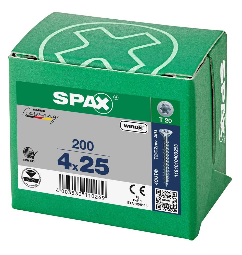 SPAX Senkkopfschraube WIROX 4 x 25/20 -T20 K R 88091 (Inhalt 200 Stück) Install.Baumaterial