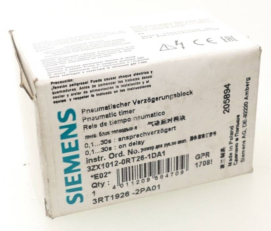 Siemens pneumatischer Zeitrelaisblock 3RT1926-2PA01 | E:02 | 3RT1926-2PA01