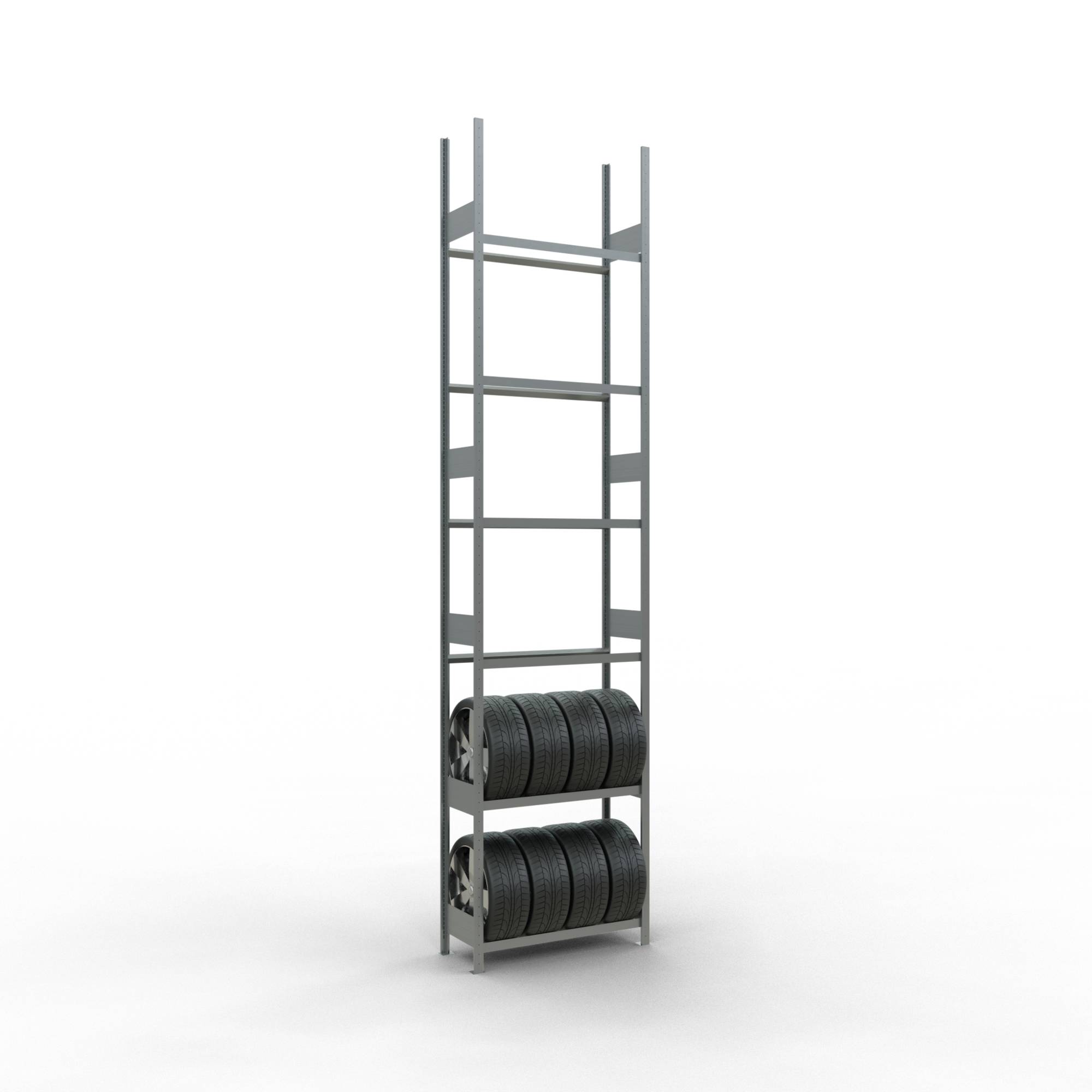 Reifen-/Räderregal, Grundfeld, verzinkt, BxTxH 1050x400x4500 mm, 6 Lagerebenen,