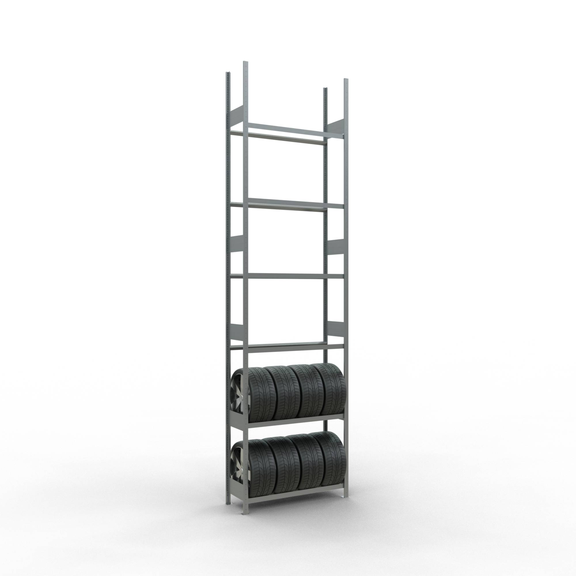 Reifen-/Räderregal, Grundfeld, verzinkt, BxTxH 1200x400x4500 mm, 6 Lagerebenen,