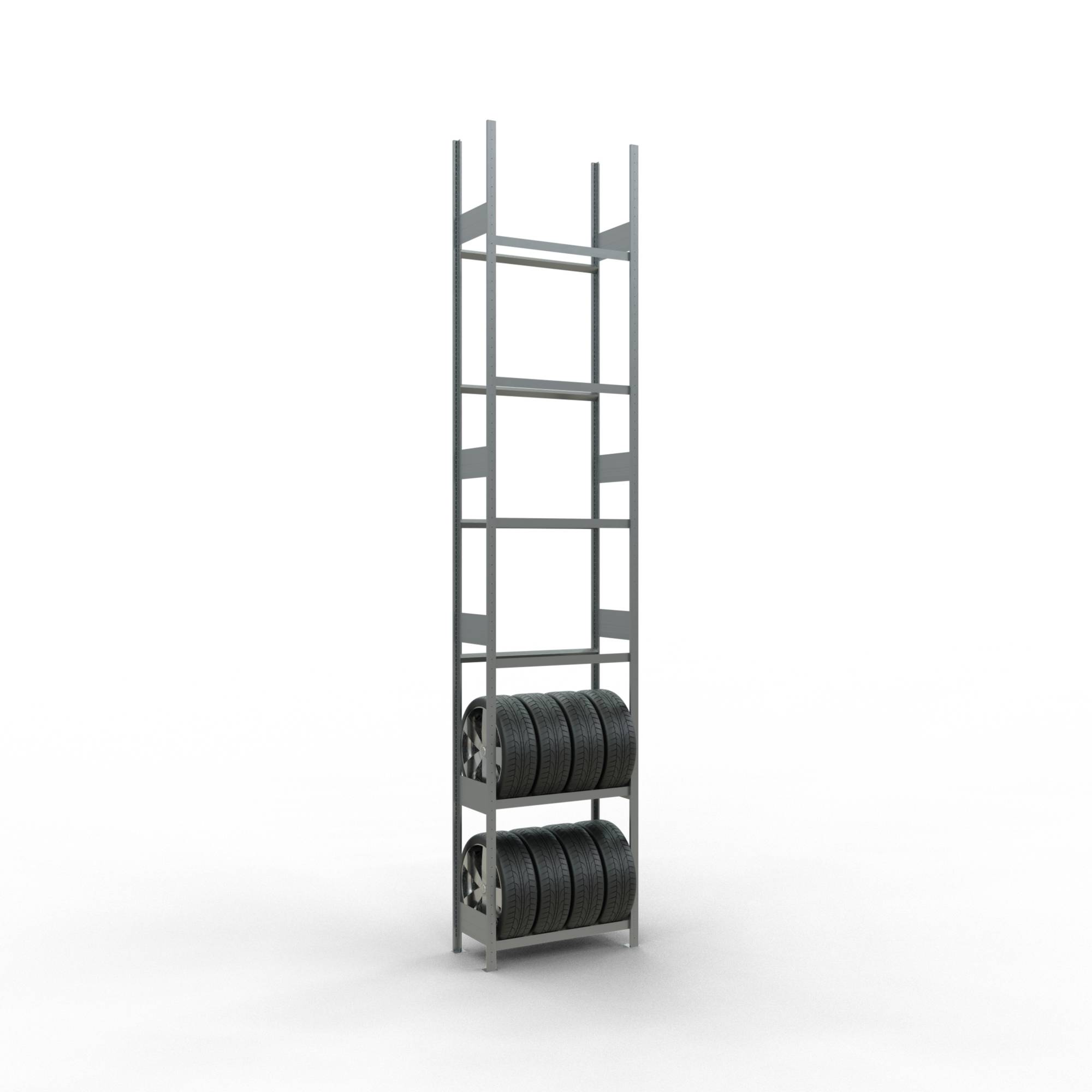 Reifen-/Räderregal, Grundfeld, verzinkt, BxTxH 900x400x4500 mm, 6 Lagerebenen, F