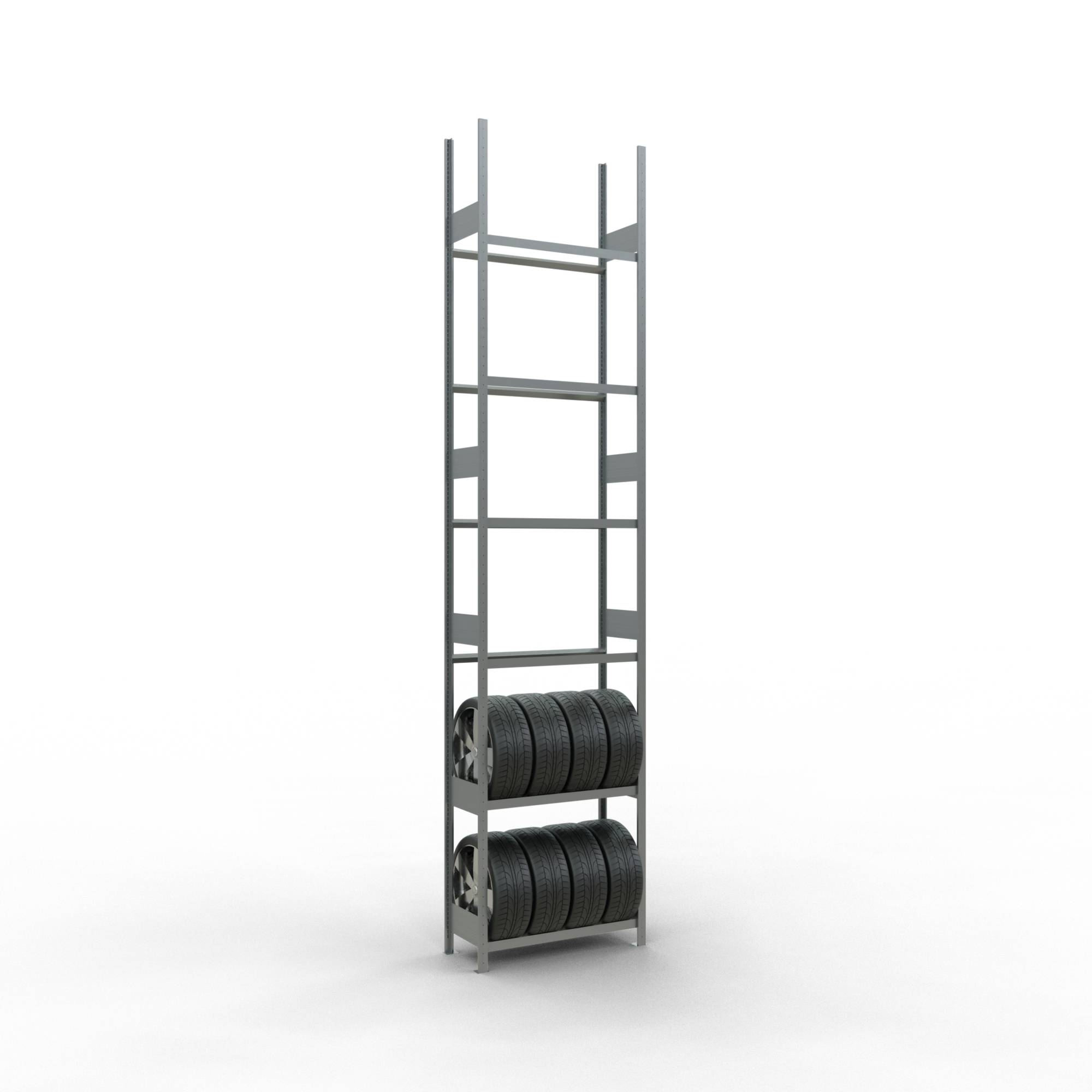 Reifen-/Räderregal, Grundfeld, verzinkt, BxTxH 1000x400x4500 mm, 6 Lagerebenen,