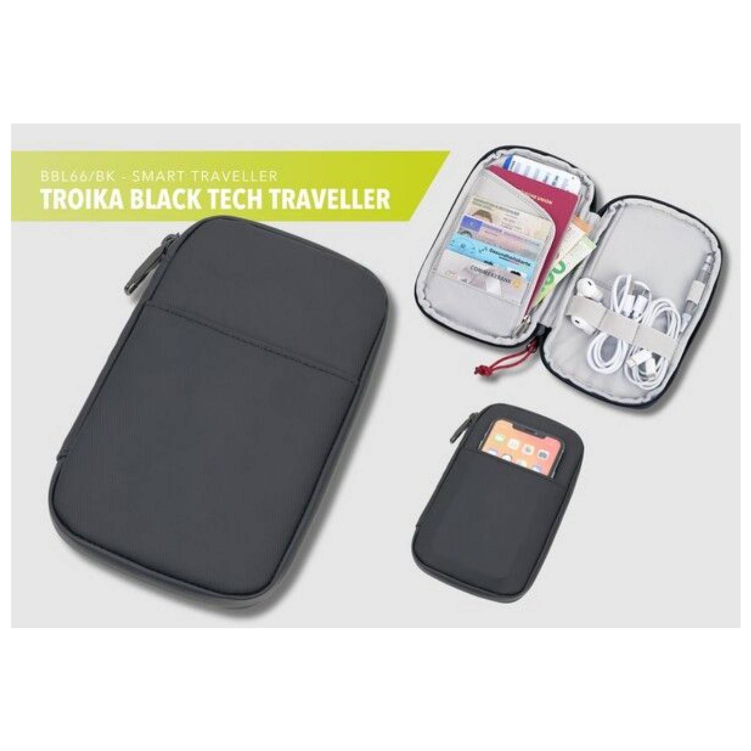 Troika BLACK TECH TRAVELLER, Polyester, Polyurethan (PU), Plane, Schwarz, Visitenkarte,