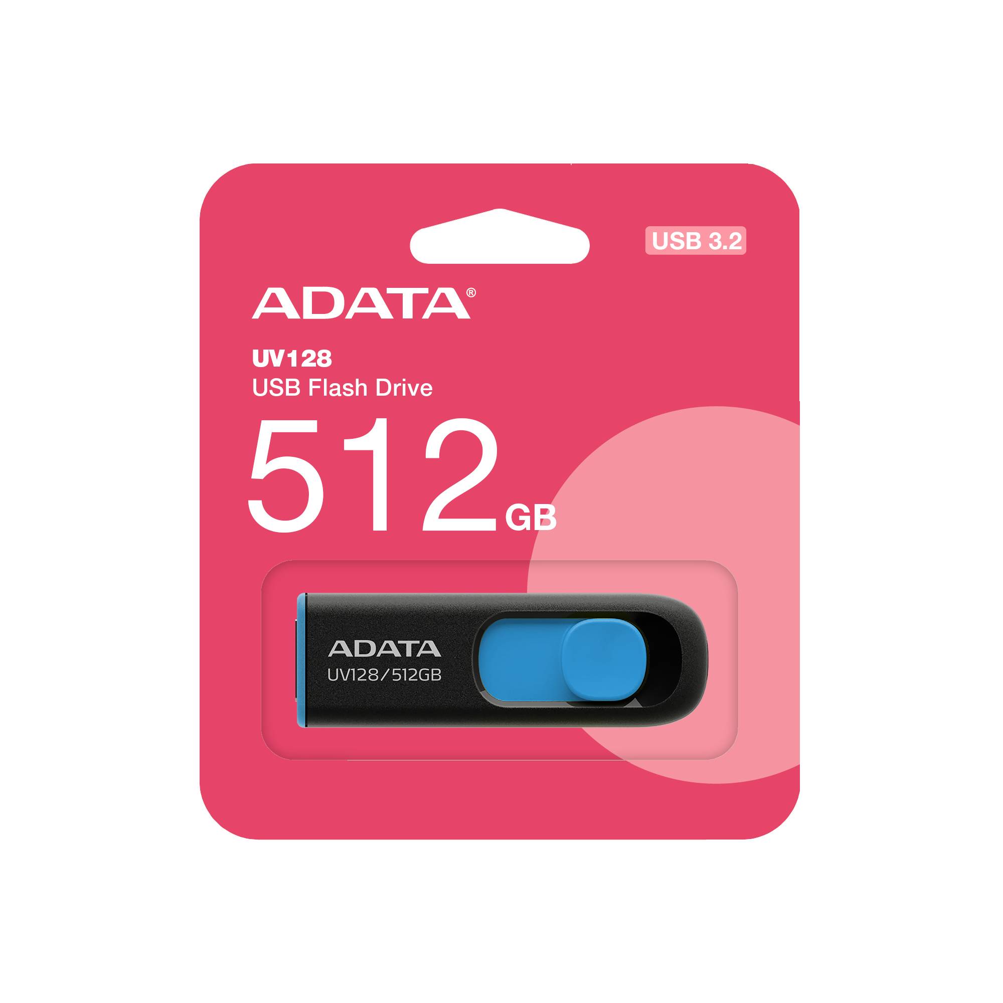 ADATA UV128 - USB-Flash-Laufwerk - 512 GB - USB3.2 Gen 1 - schwarz & blau