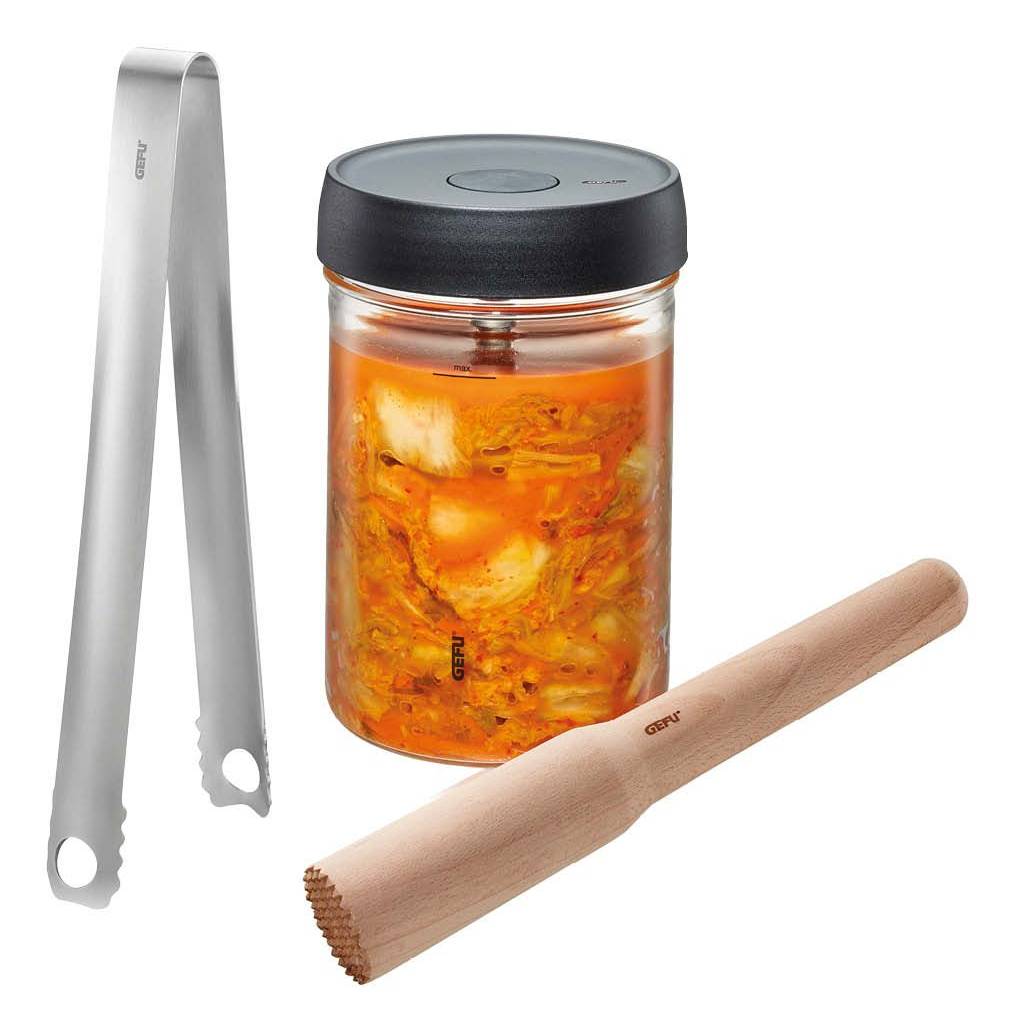 GEFU NATIVO, Gemüse, 1 l, Glas, Kunststoff, Edelstahl, Holz, Braun, Edelstahl, Transparent, 1,5 kg