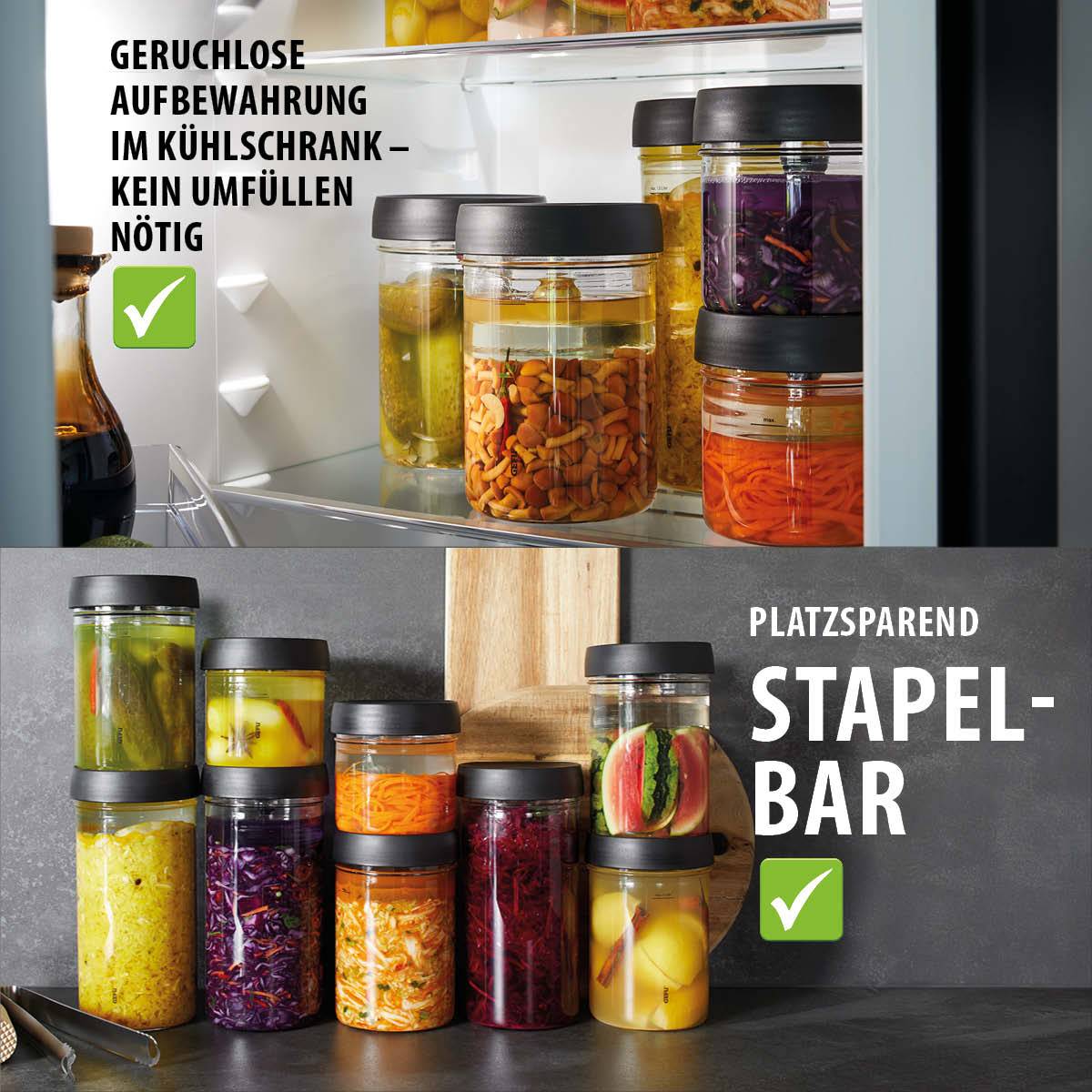 GEFU NATIVO, Gemüse, 1 l, Glas, Kunststoff, Edelstahl, Holz, Braun, Edelstahl, Transparent, 1,5 kg