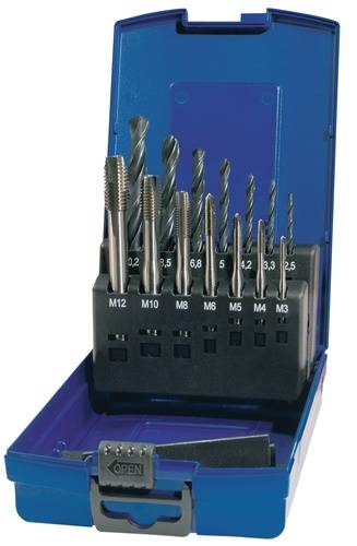 Maschinengewindebohrerset DIN 371/376 C VA M3-M12 14tlg.HSS-Co Ku.-Kass.TECWERK