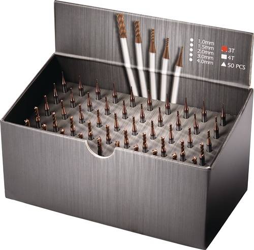 Schaftfräser-Set DIN 6527 D.1/1,5/2/3/4mm Z.3 VHM TiSiN 50tlg.Krt.TECWERK