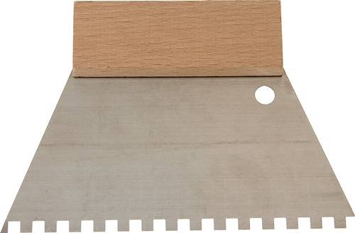 Kleberspachtel L.128mm B.180mm Zahn 6x6mm rostfr.VA Buchenholzgriff HAROMAC