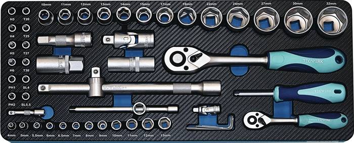 TECWERK Steckschlüssel-Satz 55-teilig 1/4 + 1/2 '' Schlüsselweiten 4-32 mm Anz