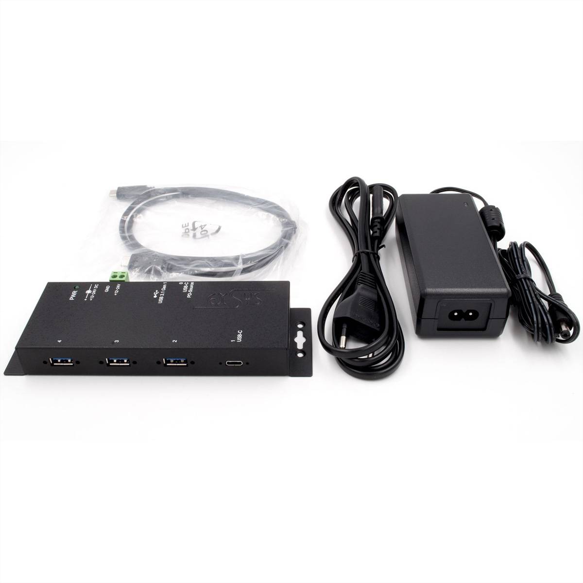 EXSYS EX-1191HMVS-PD 4-Port-USB-3.2 Gen 1 Metall HUB, mit USB-PD Aufladung