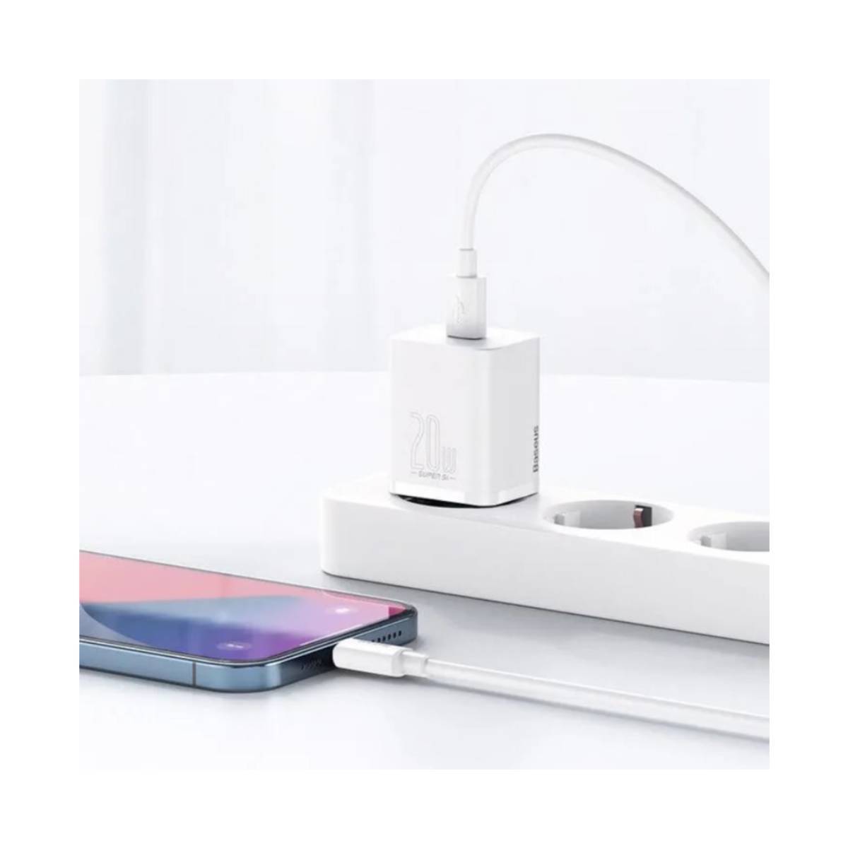 Baseus Super Si Schnellladegerät 1C 20W mit USB-C Kabel für Lightning 1m (weiß)