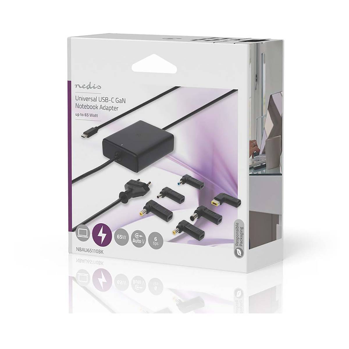 Nedis NBAU65110BK, Laptop, Drinnen, 100 - 240 V, 50/60 Hz, 65 W, 20 V