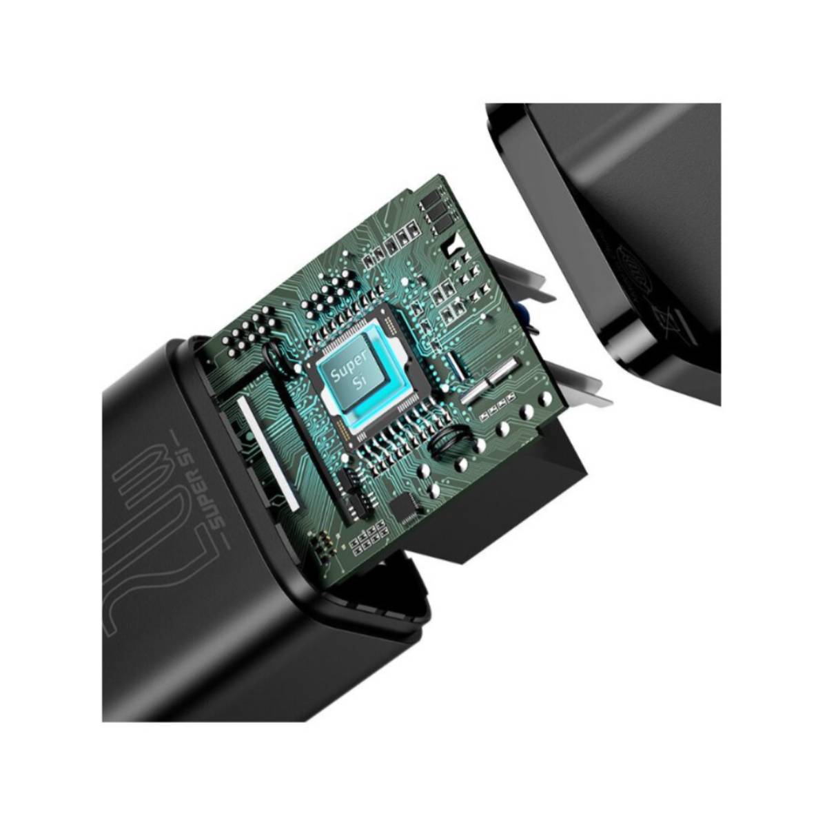 Baseus Super Si Schnellladegerät 1C 20W mit USB-C Kabel für Lightning 1m (schwarz)