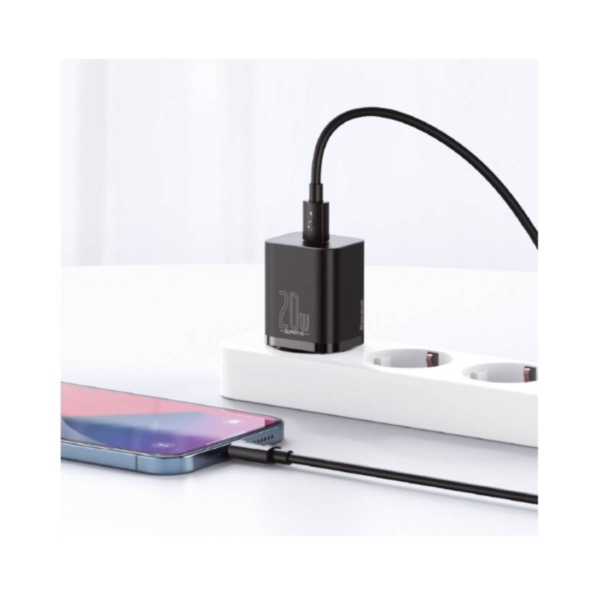 Baseus Super Si Schnellladegerät 1C 20W mit USB-C Kabel für Lightning 1m (schwarz)