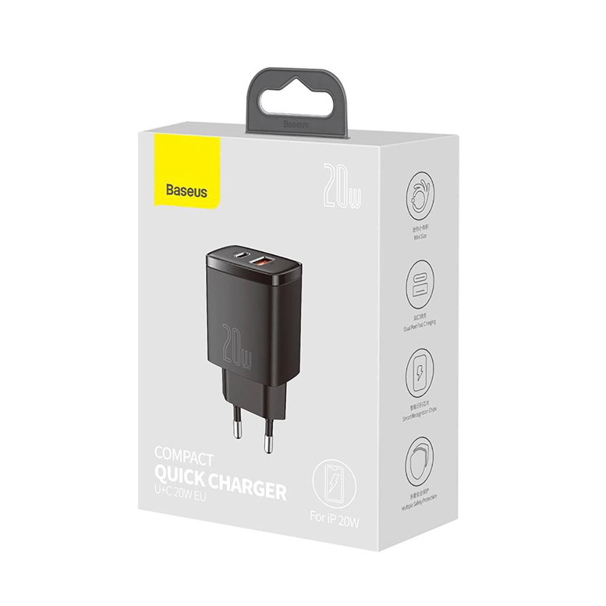 Compact Quick Charger 20W USB A and C Black