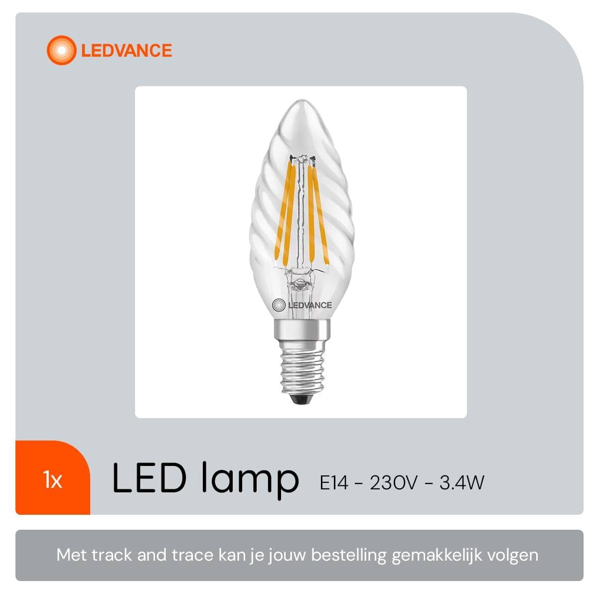 Ledvance LEDV LED Kerze 3.4-40W/827 gedreht E14 Filament klar 300°EEK D