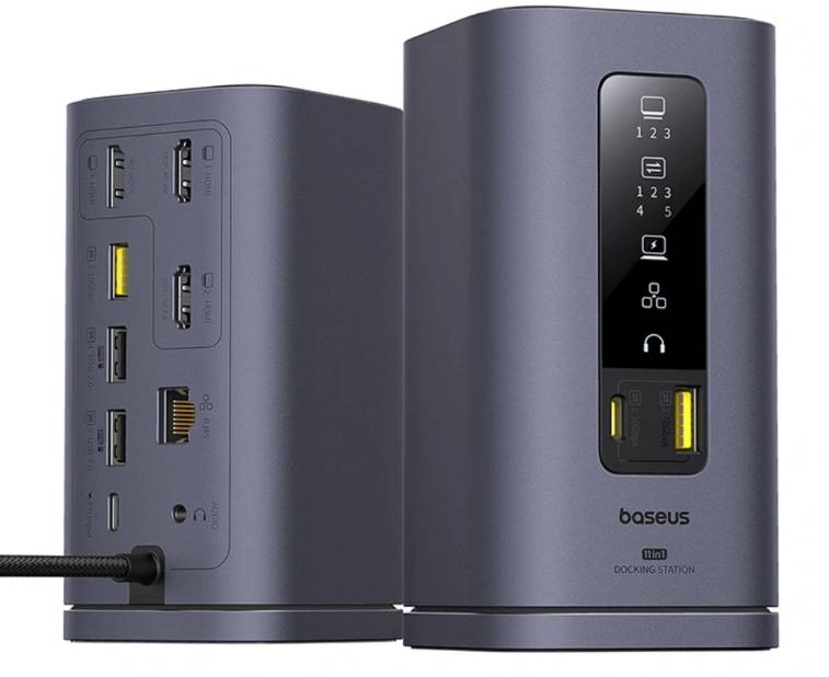 Baseus B00568101813-01, Kabelgebunden, USB 3.2 Gen 1 (3.1 Gen 1) Type-C, 100 W, 1000 Mbit/s, Grau, 3840 x 2160 Pixel