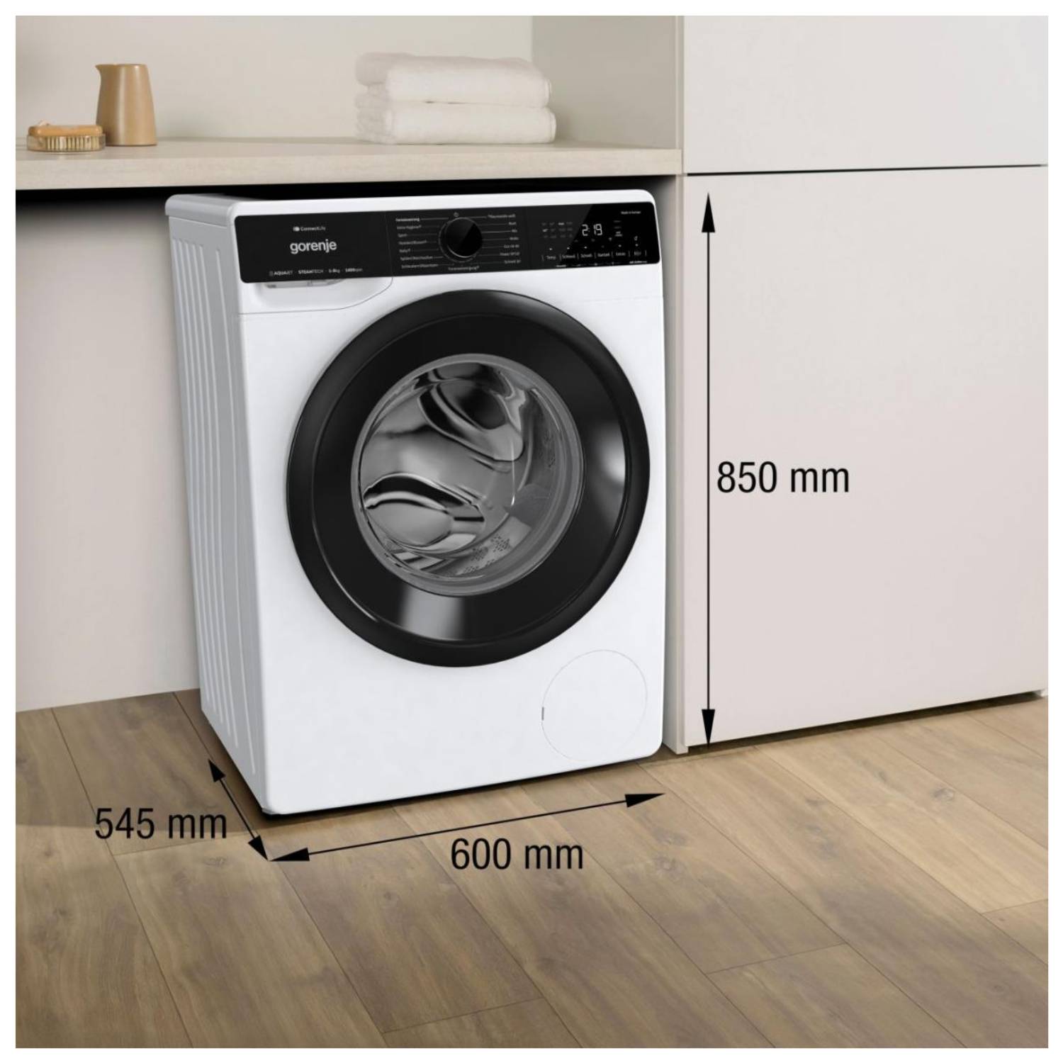 Gorenje G600 Waschvollautomat WPNA94A1TS BK070, Frontlader, 9 kg, B, 72 dB, 1300 RPM, A