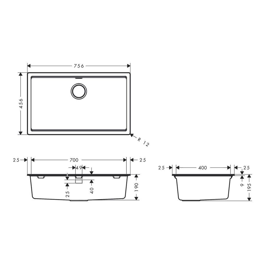 Hansgrohe Unterbauspüle S53 S530-U700 700, manueller Garnitur, Graphitschwarz
