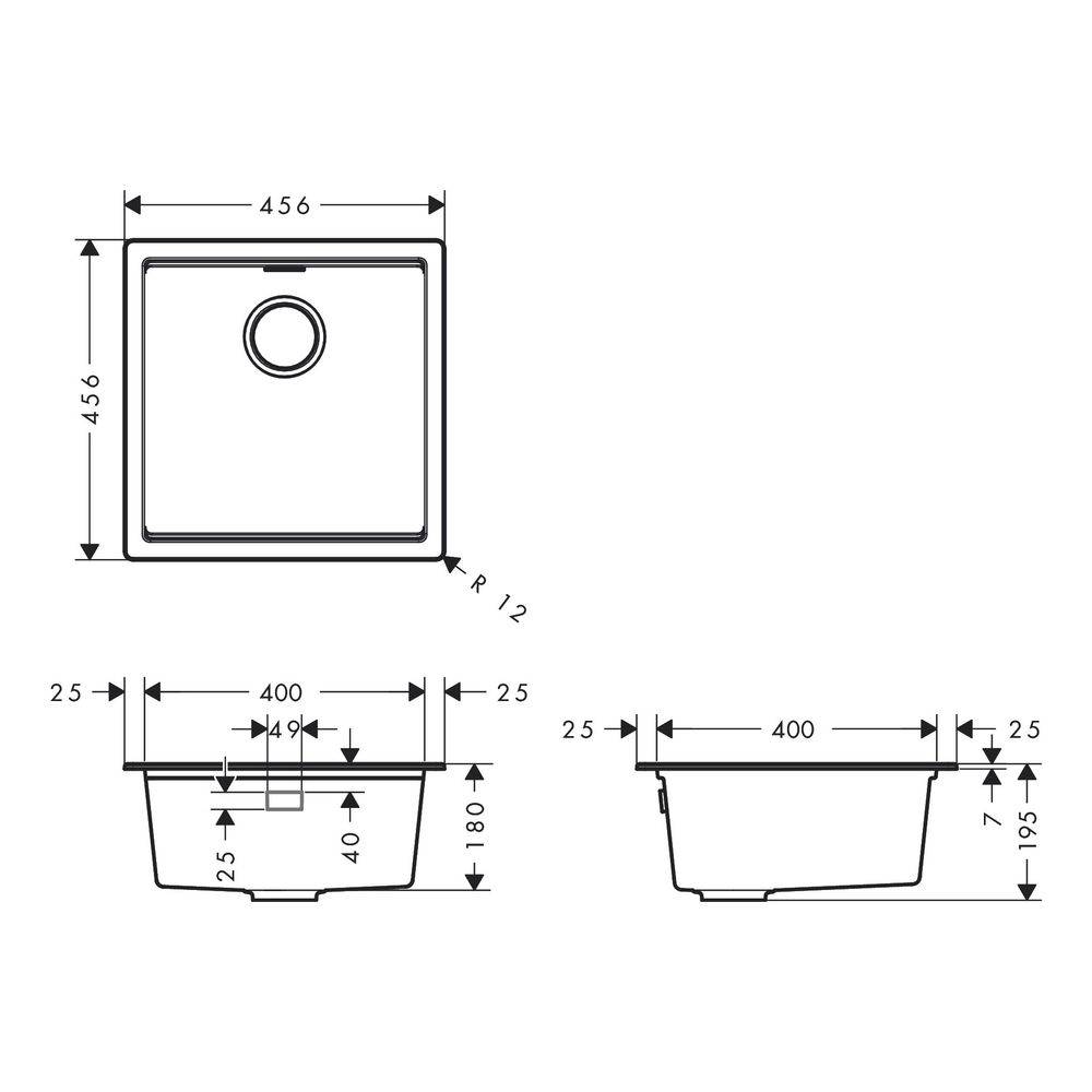 Hansgrohe Unterbauspüle S53 S530-U400 400, manueller Garnitur, Graphitschwarz