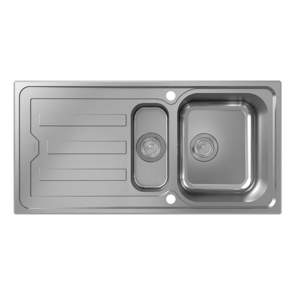 hansgrohe S44 S440-A517 100 Einbauspüle 342/145 mit Abtropffläche und automatischer Ablaufgarnitur, Edelstahl