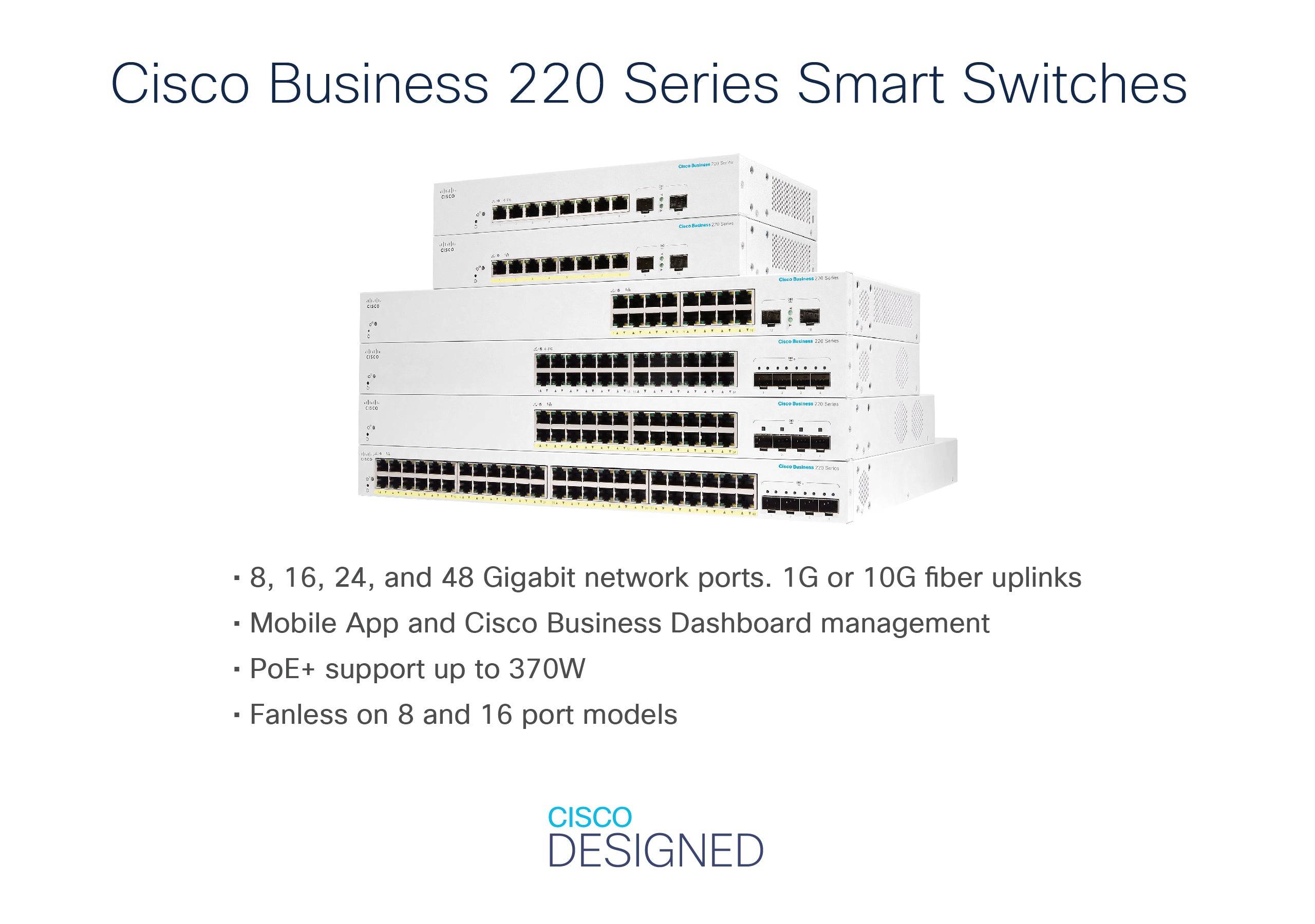 CBS220-8T-E-2G-UK - Cisco Business 220 Switch, Smart, 8 x 10/100/1000 + 2 x Gigabit SFP (Uplink)