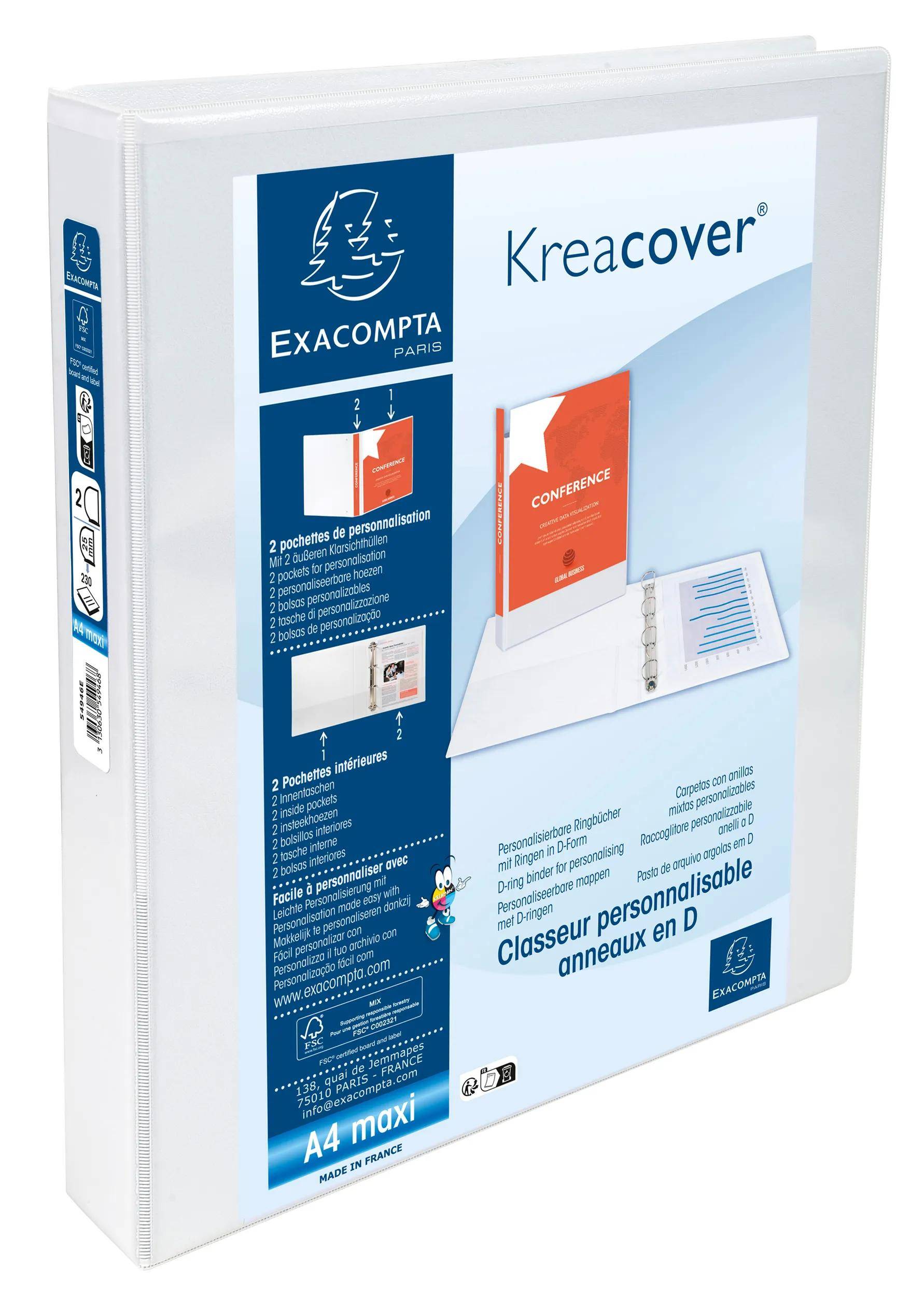 Exacompta Kreacover, A4, Halteöse, Präsentation, Karton, Polypropylen (PP), Weiß, 230 Blätter