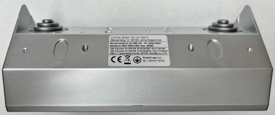 ChiliTec - 2-fach Steckdosenblock USB-A&C, silber 250V~/ 16A