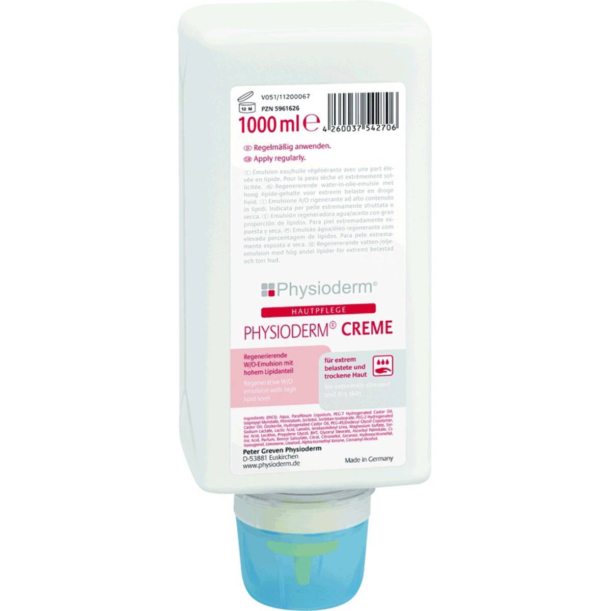 Physioderm® Hautcreme, Hautpflege für stärker belastete Haut, 1000ml/Varioflasche