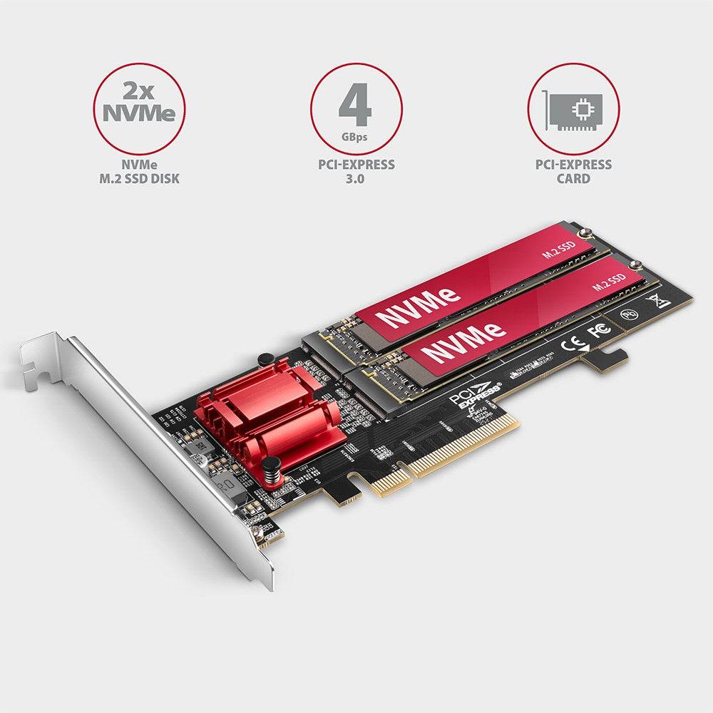 PCEM2-ND PCIe x8 - dual M.2 NVMe M-key Slot Adapter mit RAID, Daten-Switch, w. S