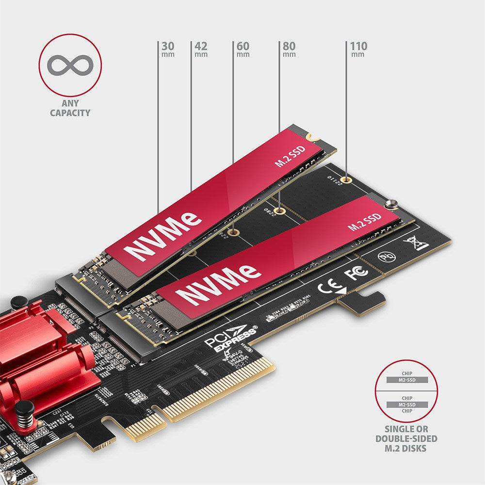 PCEM2-ND PCIe x8 - dual M.2 NVMe M-key Slot Adapter mit RAID, Daten-Switch, w. S