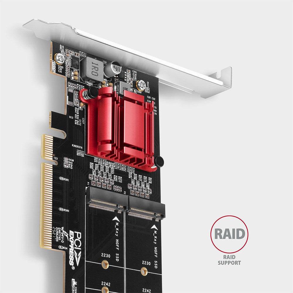 PCEM2-ND PCIe x8 - dual M.2 NVMe M-key Slot Adapter mit RAID, Daten-Switch, w. S