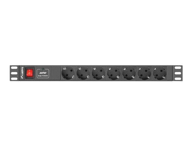 Lanberg PDU-07F-0200-IEC-BK - 1U - Horizontal - Schwarz - 7 AC-Ausgänge - Typ F - C14-Koppler